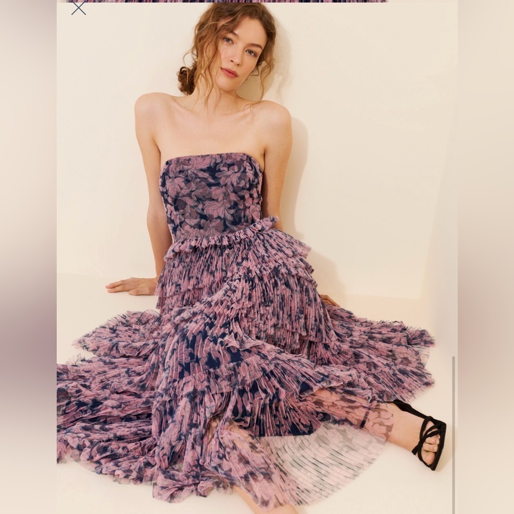 Hutch by Anthropologie Strapless Floral Tiered Dress in Purple - Picture 2 of 9